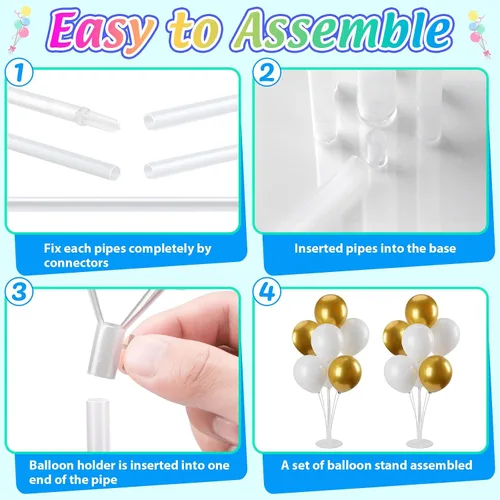 Vista 4 de Kit de soporte para globos, 4 juegos de soporte de arco de globos con base y palos para globos para mesa de Navidad, graduación, boda, cumpleaños