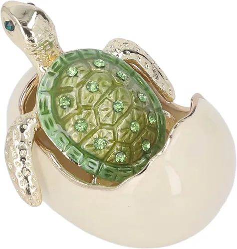 Vista 5 de Caja de baratijas de tortugas, aleación de zinc verde, hecha a mano, de metal, figura de tortugas bebés, caja de joyería para aretes de metal