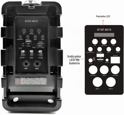 Vista 6 de NEM Mobi7e Altavoz estéreo portátil inalámbrico Bluetooth de alto rendimiento con graves extra, grabación USB, batería recargable, entrada de Negro