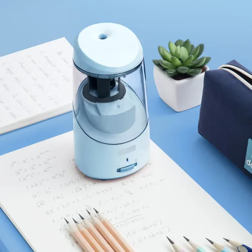 Vista 5 de M&G Sacapuntas eléctrico azul, sacapuntas automático portátil para lápices de colores, parada automática, súper afilado y rápido, funciona con USB