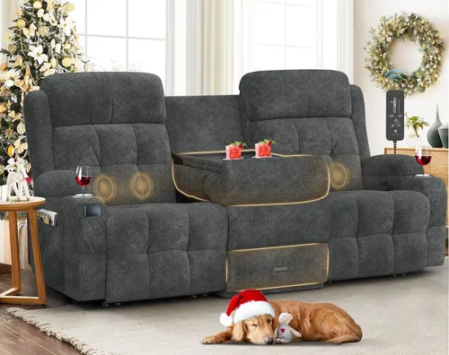 Vista 32 de Sofá reclinable, sofá reclinable con masaje de 3 plazas con gran capacidad de peso, sofá de dos plazas para RV con espacio libre con consola, USB