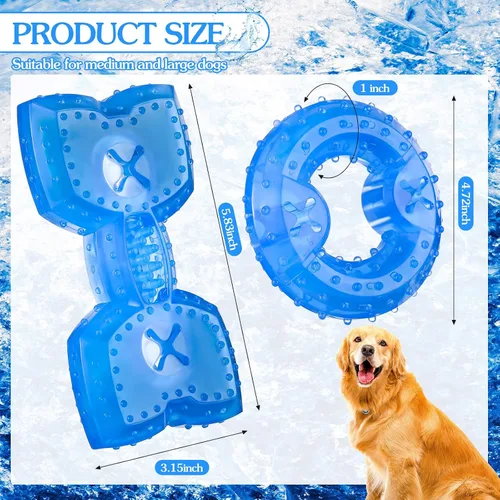 Vista 3 de Hungdao 2 anillos de dentición para cachorros, juguete de dentición congelable para perros, juguete masticable refrescante para cachorros, perros