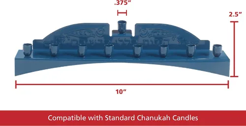 Vista 2 de Ner Mitzvah Blue Candle Menorah - Se adapta a todas las velas estándar de Janucá - Diseño clásico de pared