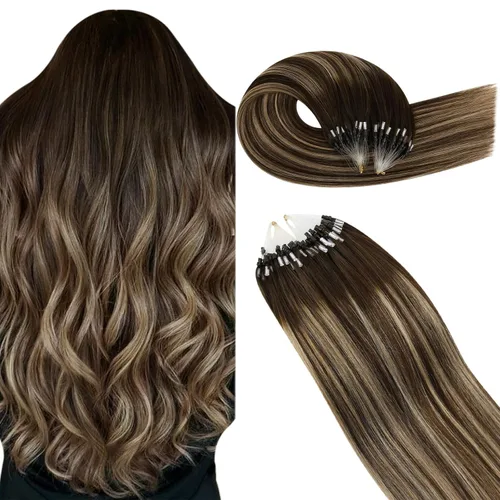 Vista 43 de Ugeat - Extensiones de cabello humano con microanillo, 14 pulgadas, extensiones de cabello Remy con microcuentas de 1 gm/hebra, 50 gms, extensiones