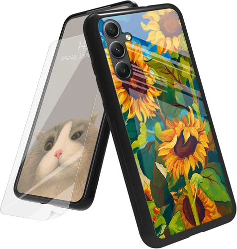 Vista 77 de Funda para Samsung Galaxy A12 5G con protector de pantalla, parte trasera de vidrio templado + TPU de silicona suave que absorbe los golpes