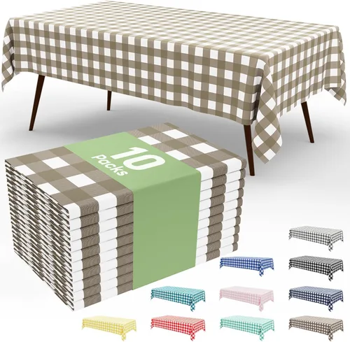Vista 71 de Smiry Paquete de 3 Manteles Desechables de Cuadros Gingham Color Caqui - 54" x 72" Mantel de Plástico de Servicio Pesado, Cubiertas de Mesa