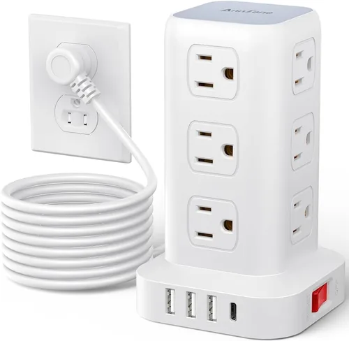 Vista 11 de AnnTane Protector de Sobretensión Regleta de Alimentación con Cable de 6.5 Pies, Regleta de Alimentación de Torre con 4 Puertos USB (1 USB C), Cable