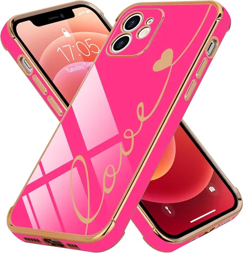 Vista 27 de LCHULLE Funda compatible con iPhone 12 para mujeres y niñas, bonito diseño de corazón de amor con enchapado de lujo, cubierta de TPU suave a prueba