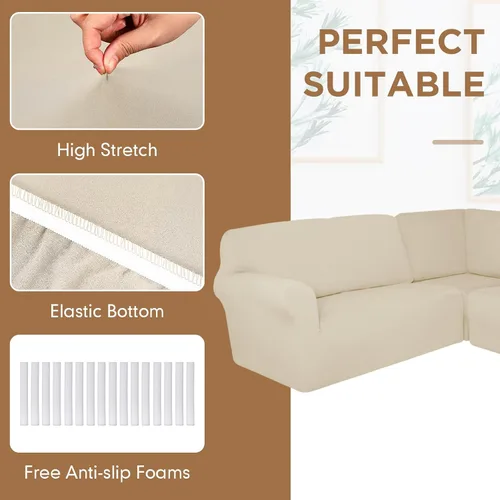 Vista 5 de Breling 3 piezas de fundas para sofá en forma de L para sofá seccional de esquina, fundas elásticas lavables para sofá de esquina de 5 asientos