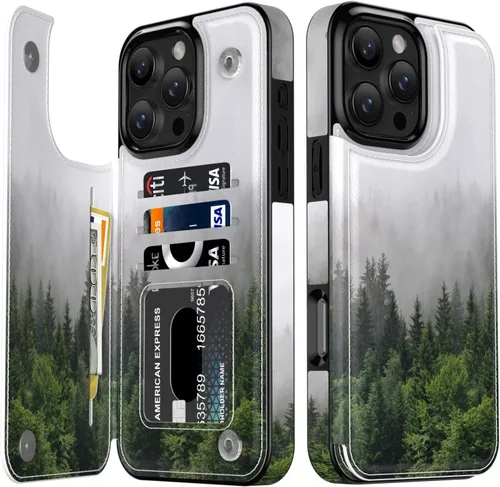 Vista 182 de LETO para iPhone 15 Pro Funda tipo cartera - Tapa tipo folio con patada - Diseños de moda - Tarjetero - Funda protectora para mujeres y niñas - 6.1