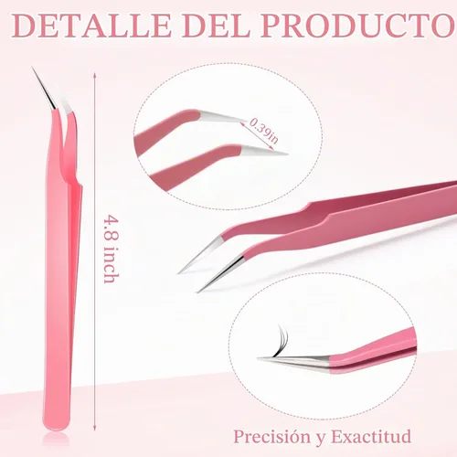 Vista 3 de Honoson 9 pinzas curvadas puntiagudas para manualidades, pinzas de precisión de acero inoxidable con cubierta protectora para diamantes
