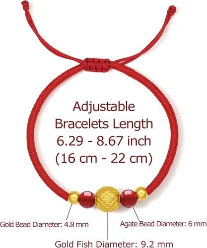 Vista 2 de ZHOU LIU FU 24K Solid Gold Bracelet Luck Fish Real Gold Charm Bracelet Adjustable Jewelry Braided Bracelet for Women Teens Girls