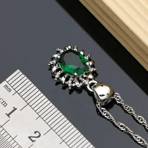 Vista 4 de THANG8668 - Juego de aretes de plata de ley 925 para mujer, joyería fina, esmeralda, joyería nupcial, juego de collar de 7 colores (verde)
