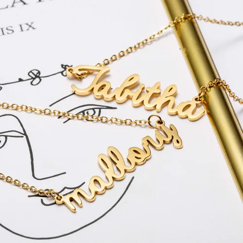 Vista 4 de Collar con nombre personalizable, dije de acero inoxidable chapado en oro de 18 quilates, joyería para niñas, regalo de cumpleaños