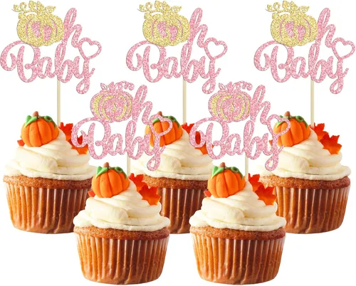 Vista 22 de Gyufise Decoración de pastel de calabaza – Decoración azul para pastel de baby shower para cumpleaños, Halloween, suministros de fiesta de Acción