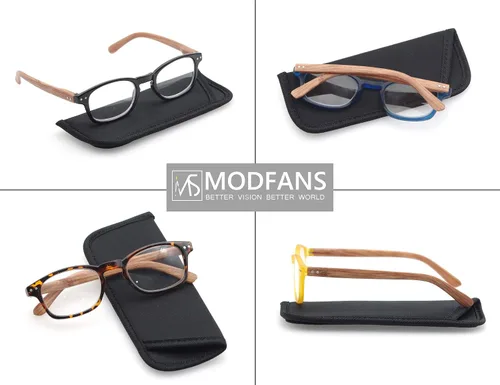 Vista 3 de MODFANS Paquete de 4 gafas de lectura 2.0, con bisagras de resorte de aspecto de madera, elegantes, para hombres y mujeres Paquete de 4