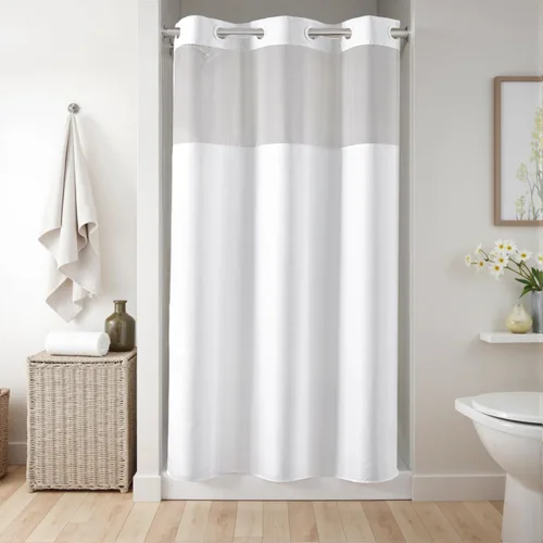 Vista 11 de River Dream Cortina de ducha o forro sin gancho con ventana transparente, no incluye forro ni necesario, repelente al agua, lavable a máquina Beige