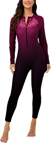 Vista 12 de Halcurt - Traje de baño de una pieza con cremallera frontal para mujer, manga larga, con protección contra erupciones (factor de protección solar 50)