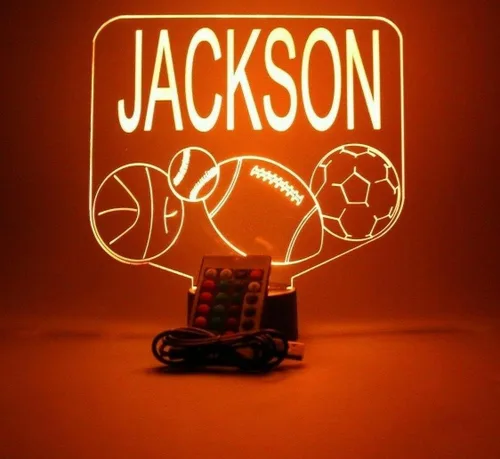 Vista 8 de Sports Array - Balón de fútbol, béisbol, fútbol, baloncesto con nombre personalizado, lámpara de luz nocturna con nombre personalizado, lámpara