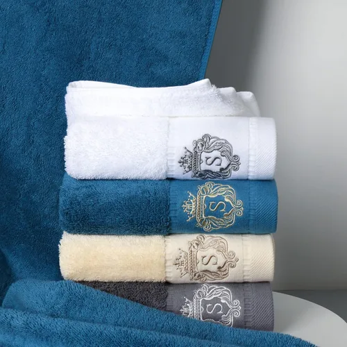 Vista 7 de Juego de toallas de baño de lujo súper suaves y altamente absorbentes de 100% algodón premium para regalos (Azul-A)