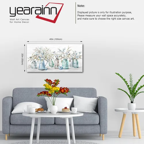 Vista 2 de Yearainn Lienzo decorativo para pared, diseño floral índigo, en frasco, botella de flores botánicas, 20 x 40 pulgadas, decoración de pared para sala
