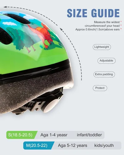 Vista 3 de Cascos para niños y niñas, casco de bicicleta multideportivo ajustable desde niños pequeños hasta jóvenes con certificado CPSC Dinosaurio