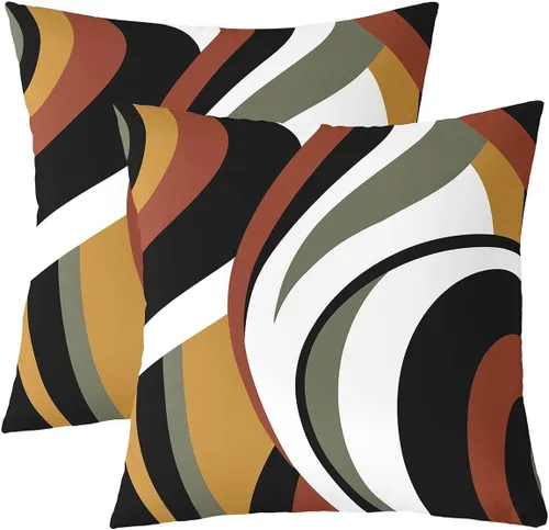Vista 32 de Castle Fairy Juego de 2 fundas de almohada modernas con estampado de líneas geométricas de doble cara de 16 x 16 pulgadas, color gris, negro y rojo