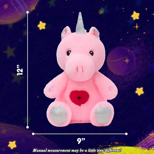 Vista 2 de Unicornio de peluche rosa con proyector de estrellas, musical, con volumen ajustable, luz nocturna, animales de peluche brillantes, juguetes