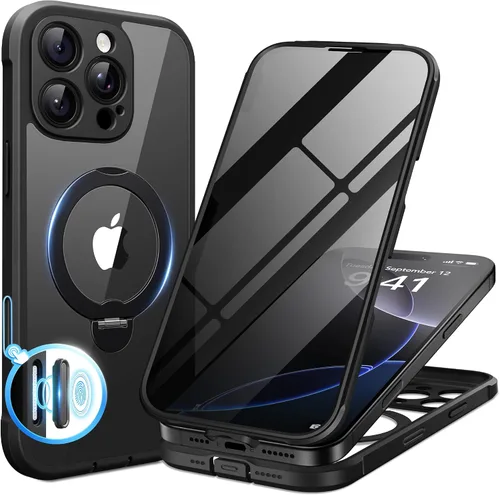 Vista 30 de BERFY Funda para iPhone 17 Pro Max, compatible con MagSafe, protector de pantalla de vidrio integrado, protección de cámara, funda de cuerpo
