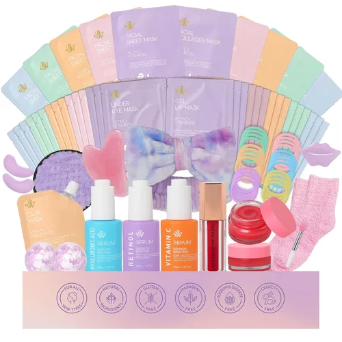 Vista 16 de 55 piezas de regalos de Navidad para mujeres y hombres, paquete de máscaras faciales de carbón, juego de cuidado de la piel, máscara de colágeno