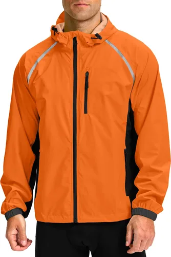 Vista 8 de Bikewa - Chaqueta de lluvia para hombre, impermeable, para ciclismo, con capucha, ligera, plegable, cortavientos para bicicleta, chaqueta de running