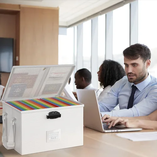 Vista 2 de ROSONG Caja de Documentos Ignífuga Organizador de Archivos - Caja de Almacenamiento Portátil Impermeable con Cerradura y Asa para Colgar Carpetas