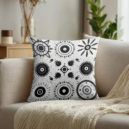 Vista 2 de Geometric Patterns Throw Pillow Covers, Black and White Designs Cushion Cases Digital Blended Hidden Zipperl Decorative Pillow Covers Square 16X16