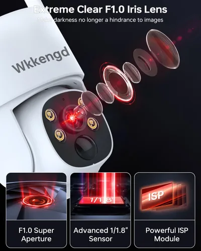Vista 3 de 3MP F1.0 Apertura Visión Nocturna a Todo Color 2-Cámara Kit 5G/2.4G WiFi Cámaras PTZ de Seguridad para el Hogar con Panel Solar, Sistema