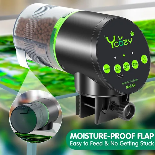 Vista 4 de Ycozy Comedero automático para peces recargable con cable USB, a prueba de humedad, alimentador eléctrico inteligente para peces/tortugas