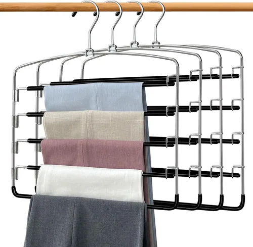 Vista 7 de 5 Tier Pants Hangers, Space Saving Closet Organizer for Jeans & Trousers Holds up to 10 pairs of pants vertically, saving closet space. Swing arms