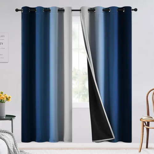 Vista 63 de SimpleHome Cortinas degradadas degradadas para oscurecer la habitación de 36 pulgadas de largo para dormitorio, con ojales y bloqueo de luz Negro