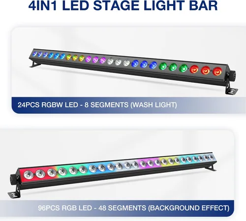 Vista 2 de Barra de luz de lavado de escenario para DJs: luces de lavado de pared RGBW de 120W con LED de fondo RGB - Control remoto IR APP y control DMX