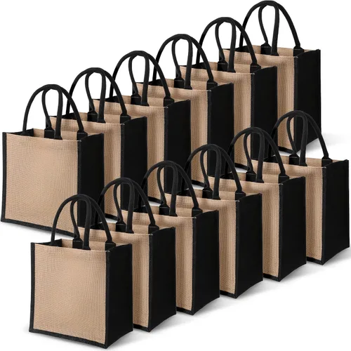 Vista 9 de Shappy Paquete de 10 bolsas de arpillera reutilizables en blanco, Verde Jute Tote, Grocery Bag, Bridesmaid Gifts, Bachelorette Party, Beach Trips