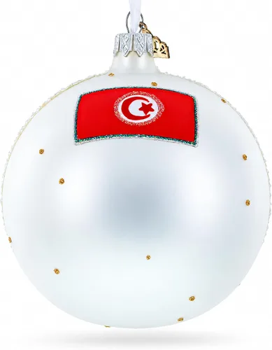 Vista 3 de Beach at Hammamet, adorno navideño de bola de cristal de Túnez, 4 pulgadas