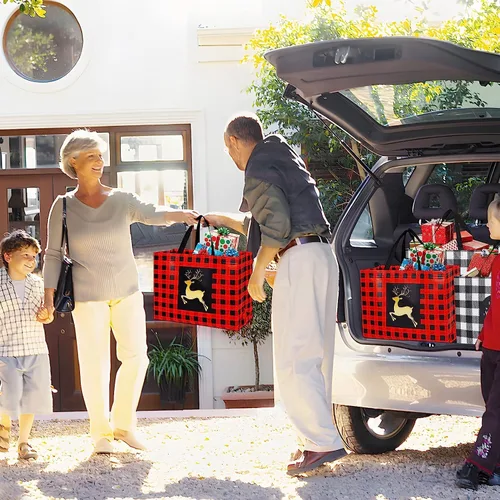 Vista 6 de YANGTE Paquete de 16 bolsas de regalo de Navidad extra grandes, bolsas reutilizables con asa, bolsas de compras de comestibles de Navidad no tejidas