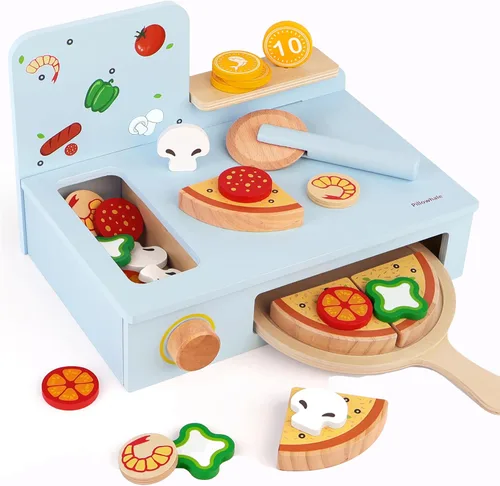 Vista 10 de Juguetes de madera para cupcakes, 21 piezas, juguetes de comida para hornear con coberturas intercambiables, regalo de fiesta de té Montessori
