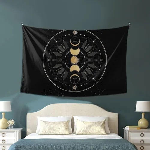 Vista 7 de Rqwaaed Tapiz Wicca Wicca de 60 x 40 pulgadas, diseño de luna pagana, para colgar en la pared, para dormitorio, fiesta, decoración del hogar