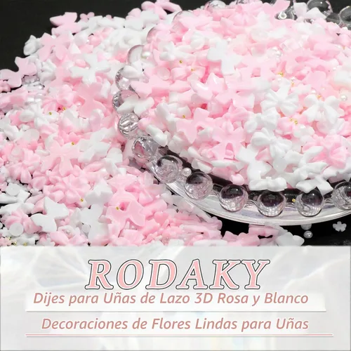 Vista 5 de RODAKY - Abalorio de uñas con lazo rosa y blanco en 3D de colores-3