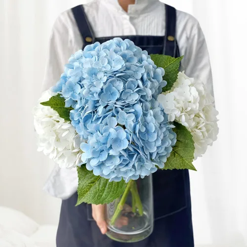 Vista 22 de JINWOE Hortensias artificiales de tacto real, 3 piezas de 21 pulgadas, flores de seda de látex real grandes, tallos largos, ramo de flores falsas