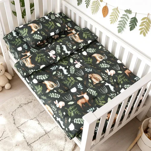 Vista 4 de JISEN Juego de cama de cuna de 3 piezas para bebés, niños y niñas, color Oso