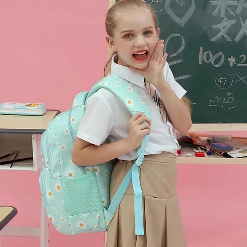 Vista 60 de goldwheat Mochilas impresas margaritas con paquete de almuerzo, estuche de lápices 3pcs, bolsa ligera resistente al agua para la escuela secundaria