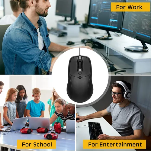 Vista 7 de 50 unidades de ratón negro con cable USB a granel 1000 DPI 3 botones con cable de computadora Mouse Mini Cable Ratón Ratón para juegos Ratón