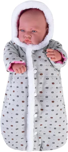 Vista 10 de Rakki Dolli Mono de muñeca para dormir, hecho a mano, ropa de muñeca con capucha, mameluco rosa con capucha para invierno, accesorio para muñeca