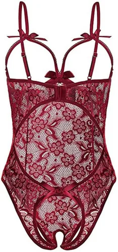 Vista 2 de Lencería sexy de encaje para mujer de una sola pieza con bordado de gasa ropa interior y perspectiva